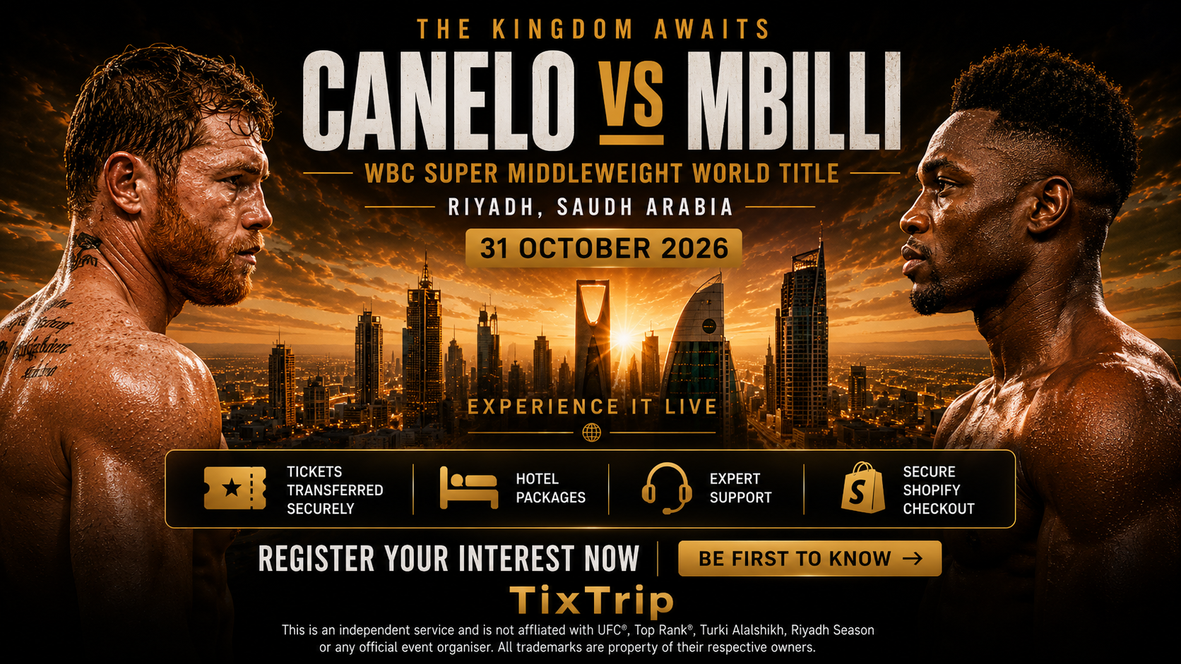 Canelo vs Mbilli • Riyadh• 31 October • Register your interest