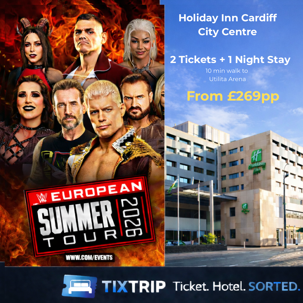 WWE Live Cardiff – 20th june • 4★ HOTEL + 2 tickets (£269pp)